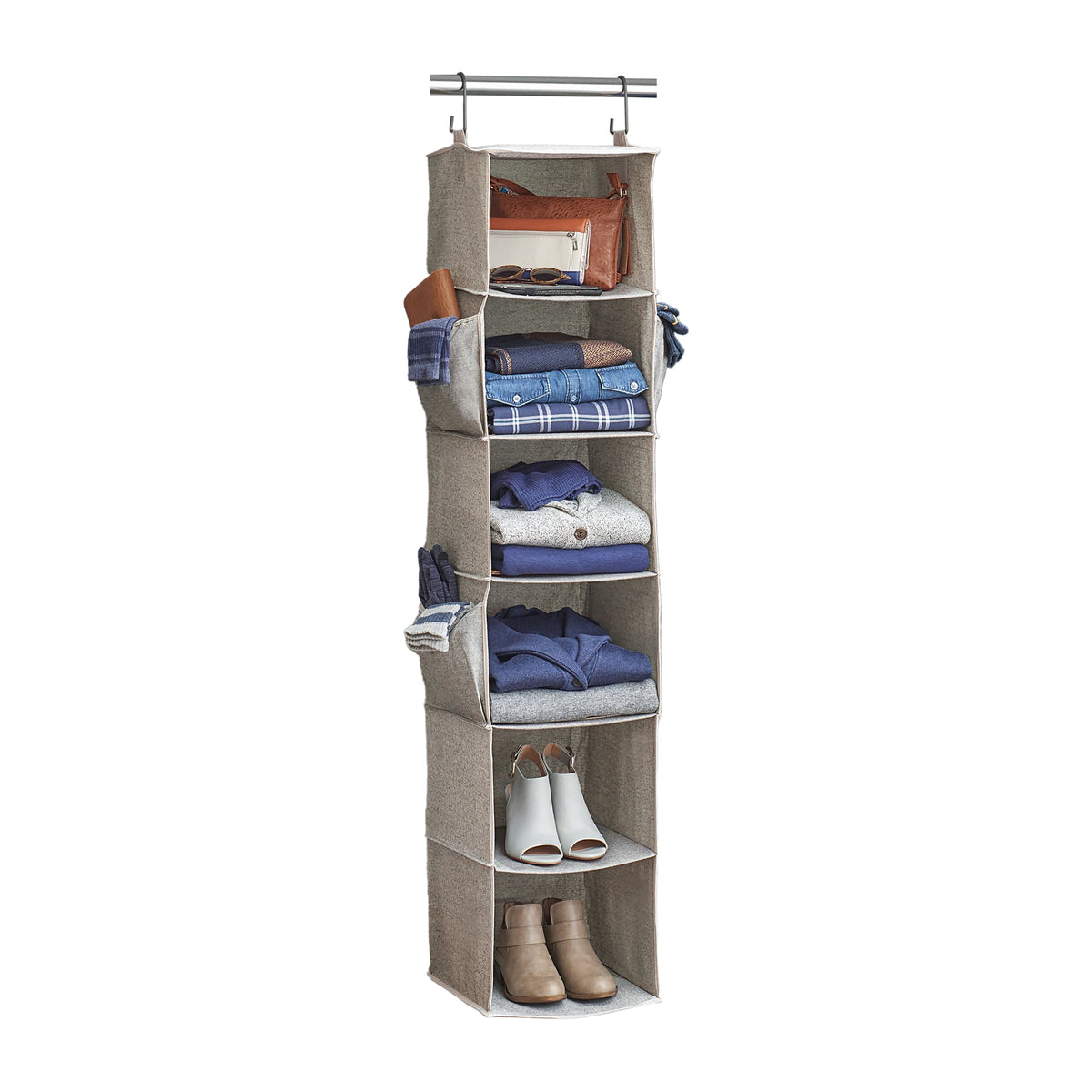 Velmora™ (4 pack) Gray Hanging Closet Organizer With 6 Shelves & Side Pockets