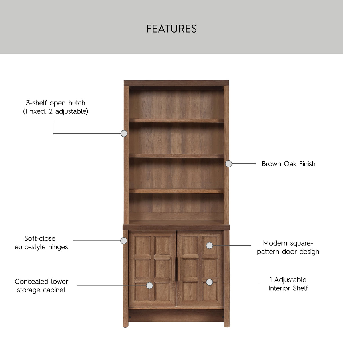 Velmora™ Mason Bookcase, Brown Oak Finish
