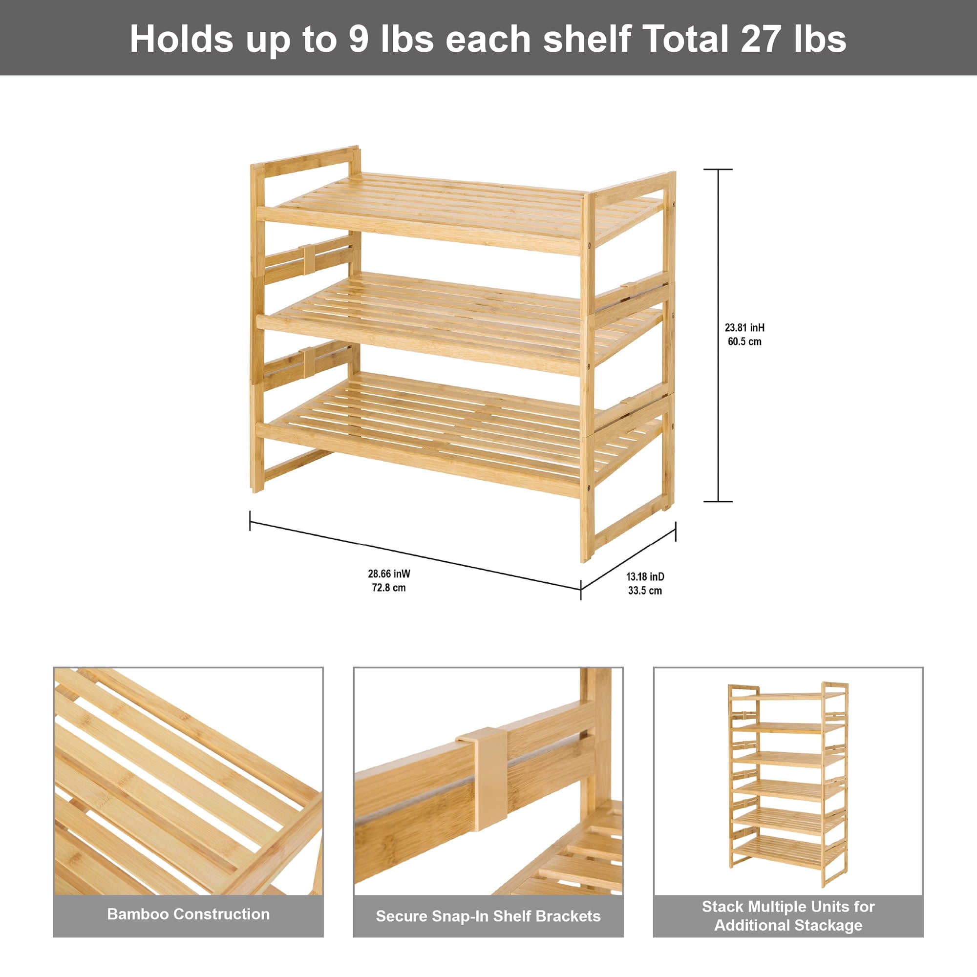 Velmora™ (2 pack) Bamboo 3-Tier Shoe Rack for 9 Pairs