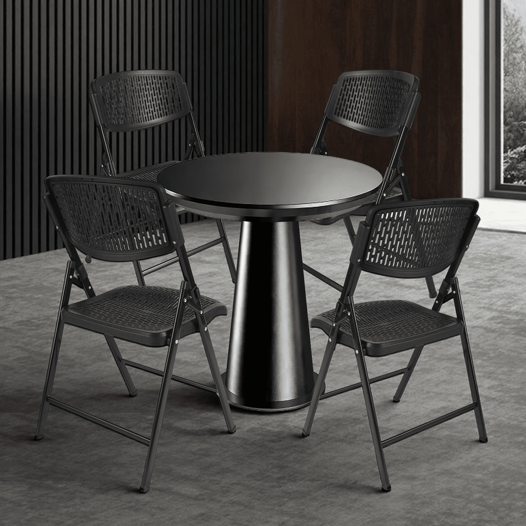 Velmora™ Premium Breathable Resin Folding Chair, Black, Set of 4