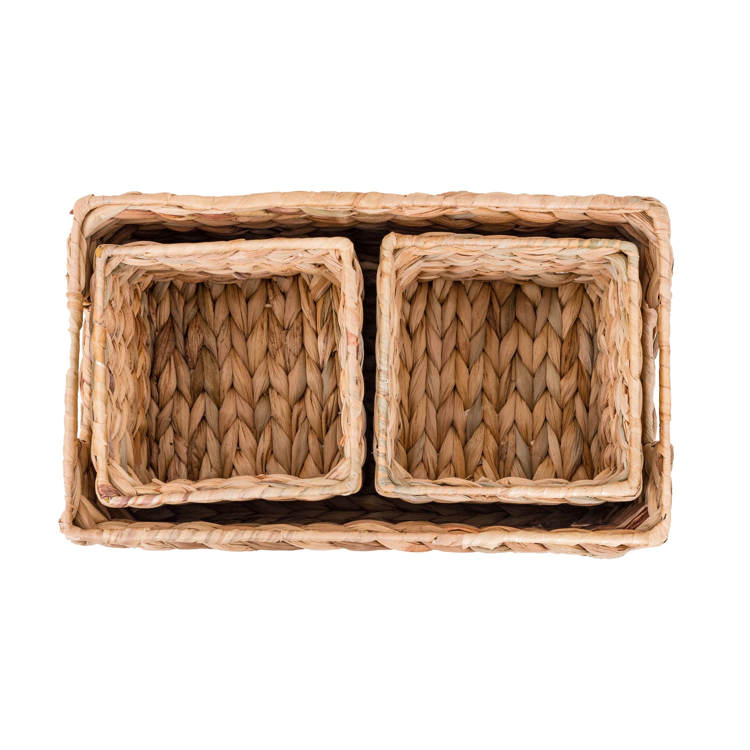 Velmora™ (2 pack) 3-Piece Natural Woven Water Hyacinth Decorative Storage Basket Set, Large Basket 16.14 in x 6.69 in x 5.9 in