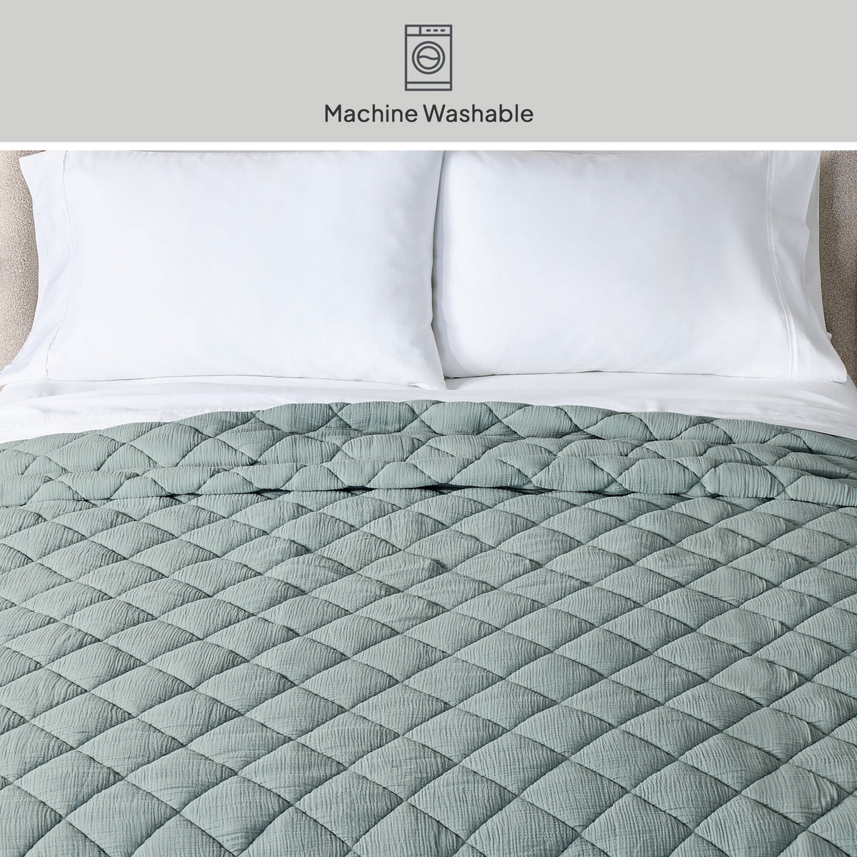 Velmora™ Diamond Gauze Quilt, Sage Green, Full/Queen