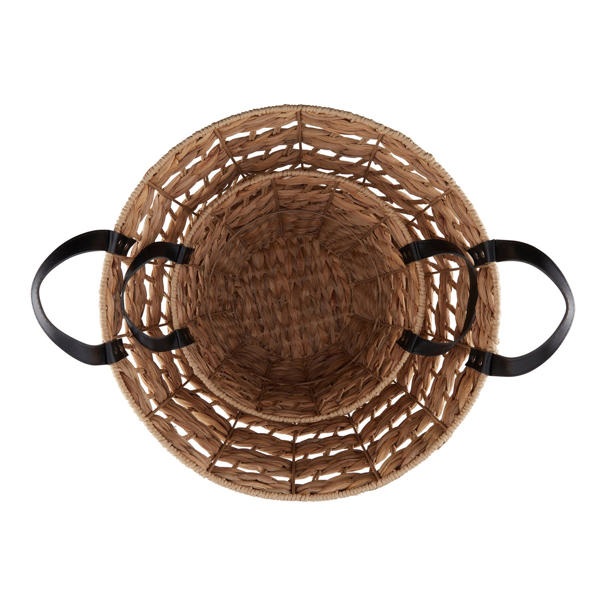 Velmora™ 2-Pack Round Decorative Storage Baskets with Faux Leather Handles, Natural, 14.5 in x 16.5 in