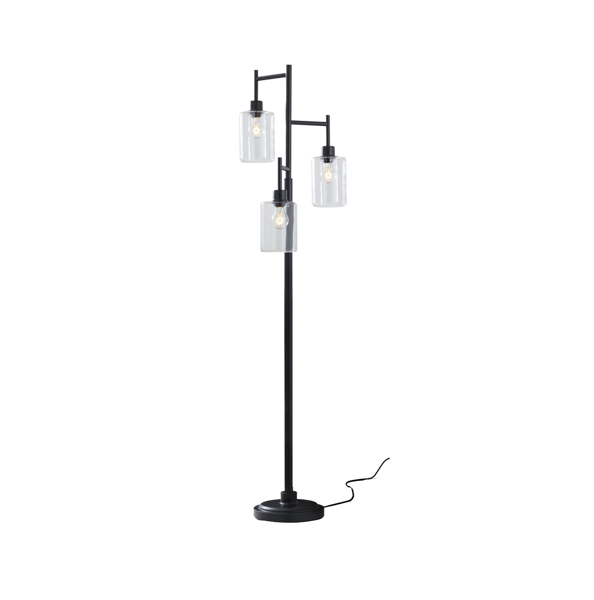 Velmora™ 63.5 in 3 Light Contemporary Black Floor Lamp Clear Glass