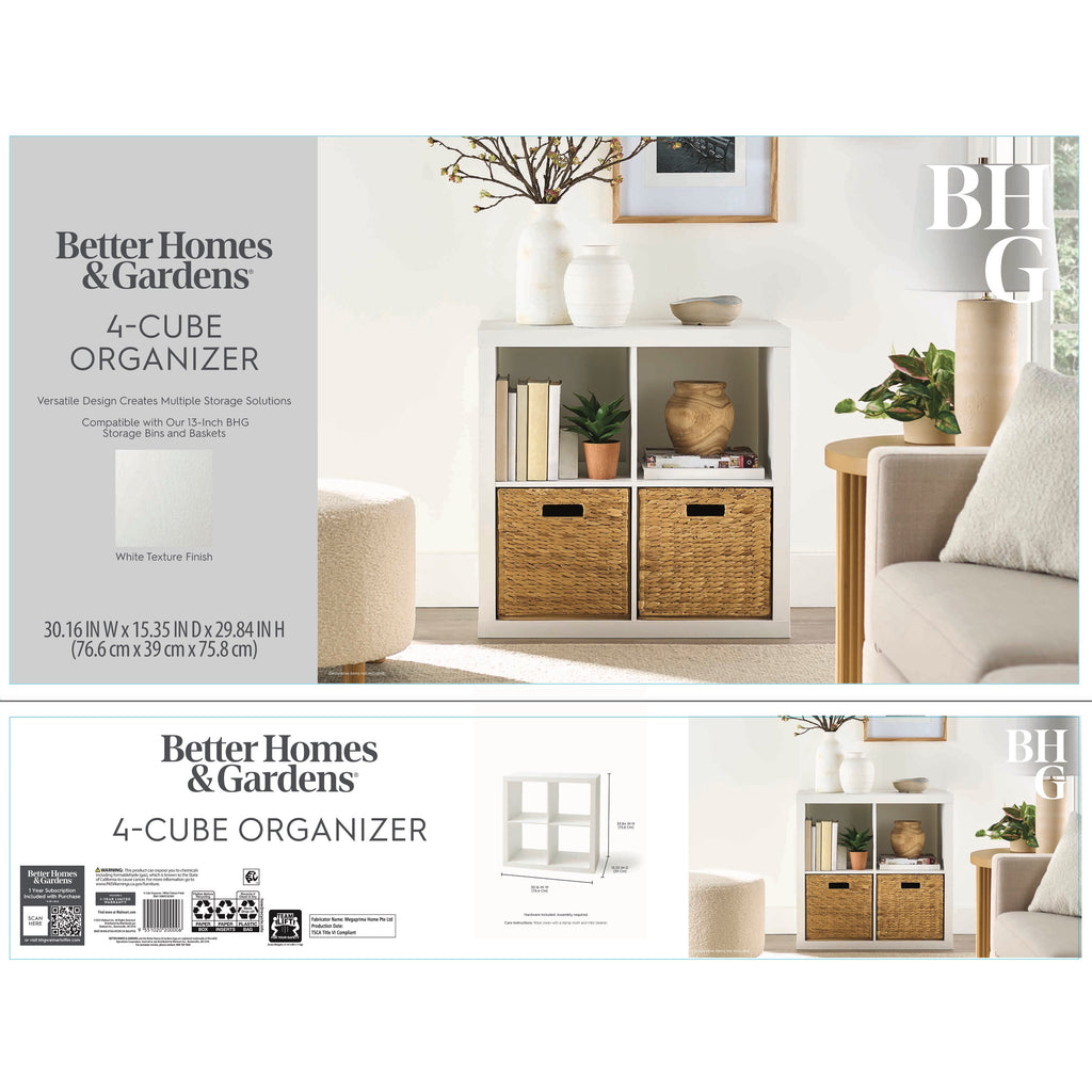 Velmora™ 4 Cube Storage Organizer, White Texture