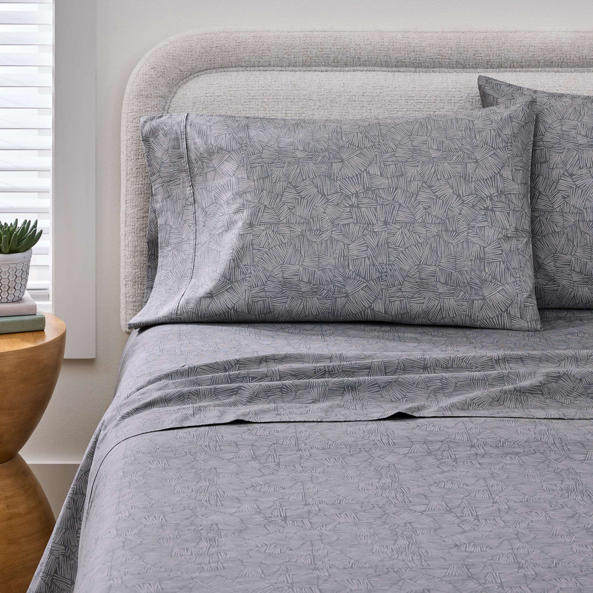 Velmora™ Cool & Crisp 300 Thread Count Cotton Percale Bed Sheet Set, Ziggy Geo Print Gray, Twin