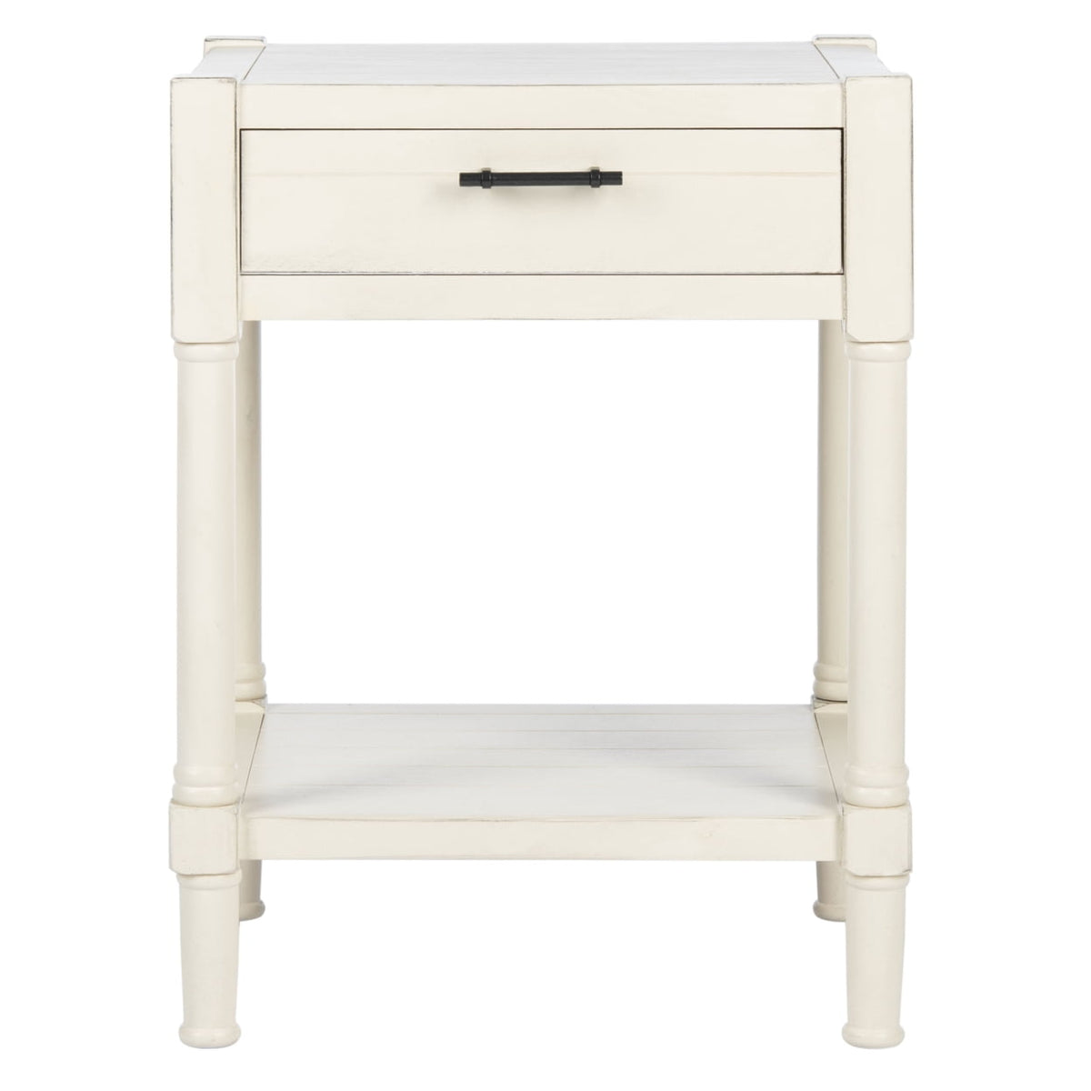 Velmora™ Filbert Solid Rustic 1 Drawer Accent Table, Distressed White