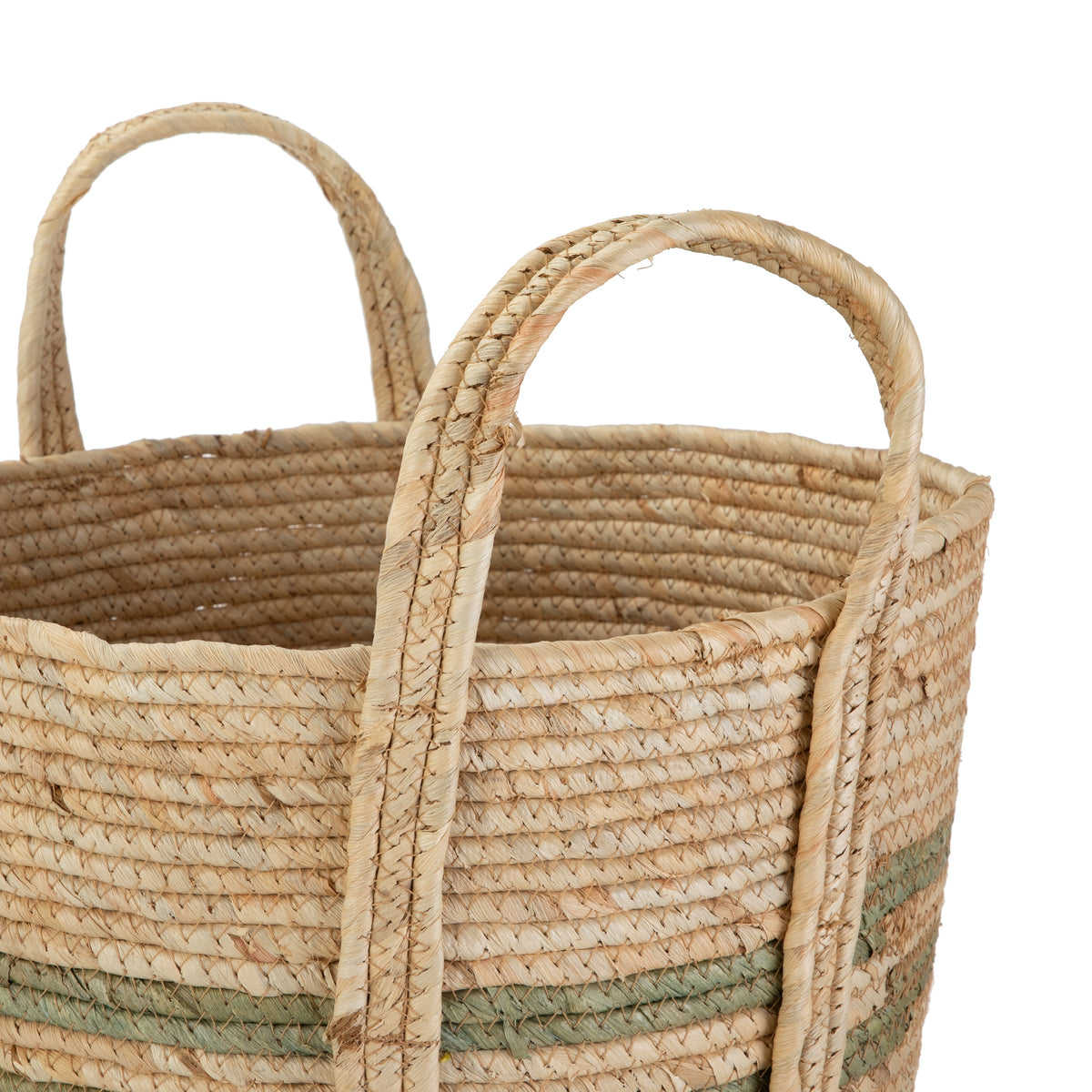 Velmora™ Natural Maize Colored Stripe Basket, Green, Large