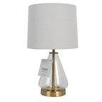 Velmora™ 18 in Clear Glass Table Lamp with Brass Metal Base and Beige Shade