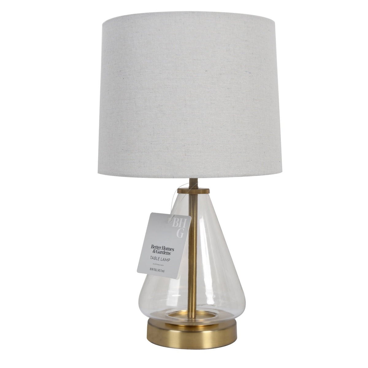 Velmora™ 18 in Clear Glass Table Lamp with Brass Metal Base and Beige Shade