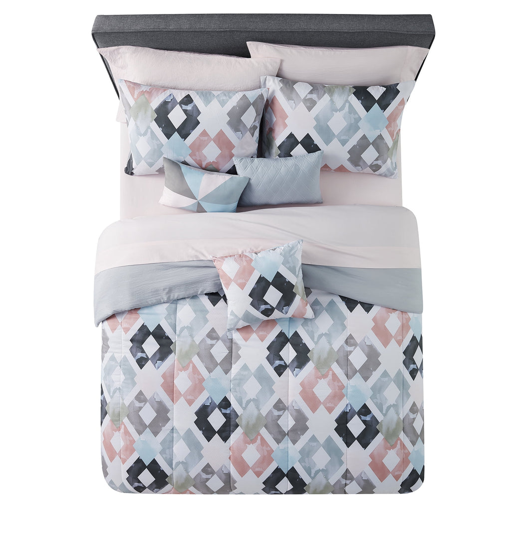 Velmora™ Reversible Marble Diamond 10-Piece Bed in a Bag Bedding Set, Queen