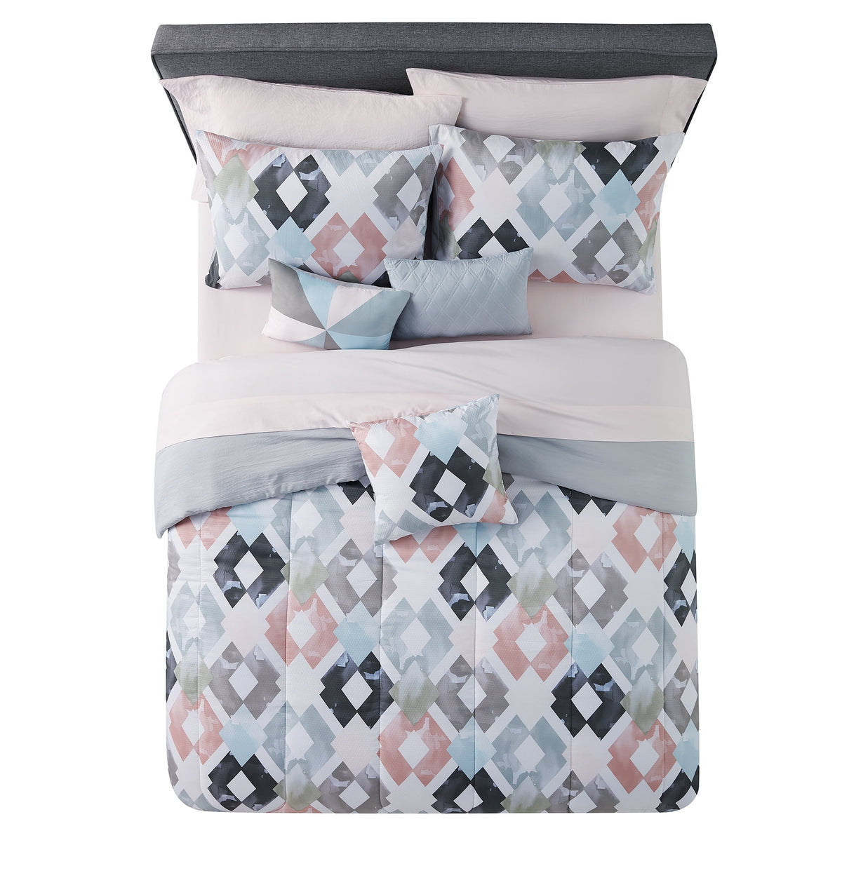 Velmora™ Reversible Marble Diamond 10-Piece Bed in a Bag Bedding Set, Queen