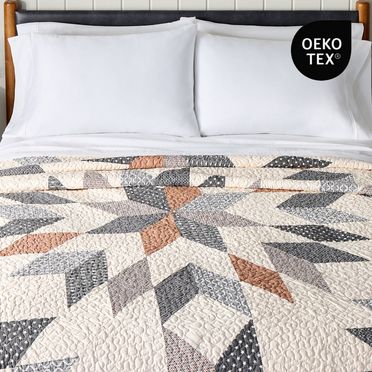 Velmora™ Starburst Patchwork Cotton Quilt, King Bedding