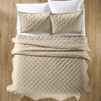 Velmora™ Tan Soft Velvet Embroidered Quilt, Full/Queen