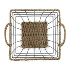 Velmora™ 2-Pack Square Wire Storage Baskets with Woven Trim, Black Metal, 10"L x 10"W x 10"H – Decorative Bin for Pantry, Closet, Bathroom, or Office Organization