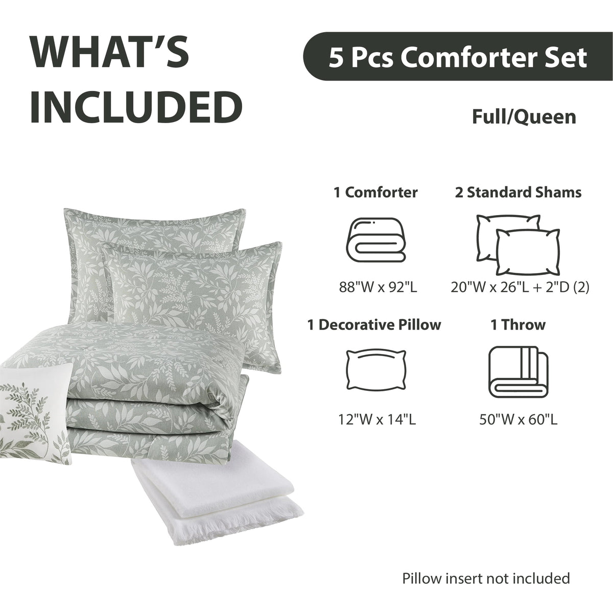 Velmora™ 5-Piece Jacquard Comforter Set with Decor Pillow and Throw Sage Green Floral Bedding Set, Full/Queen