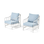 Velmora™ Aubrey 3-Piece Metal Outdoor Chat Set, White & Blue