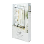 Velmora™ Farmhouse Style Gray Wood and Metal Clothes Rack with Garment Rod