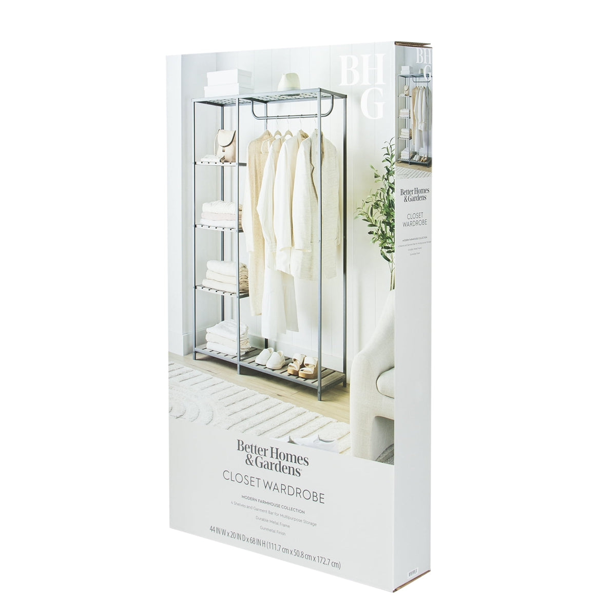 Velmora™ Farmhouse Style Gray Wood and Metal Clothes Rack with Garment Rod