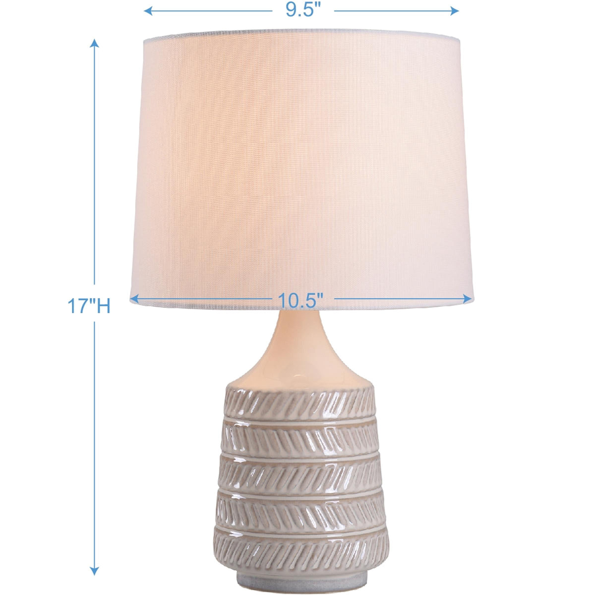Velmora™ White and Beige Etched Ceramic Table Lamp with Shade 17"H