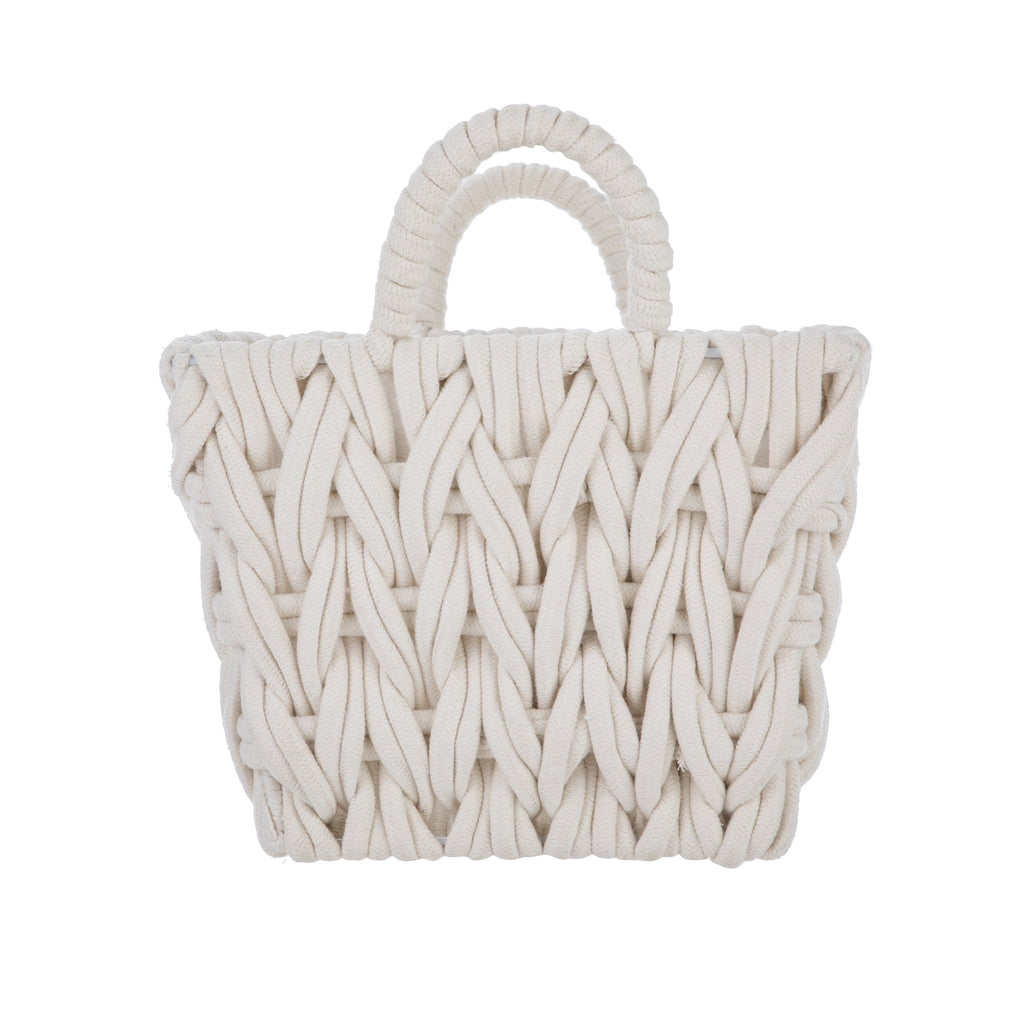 Velmora™ (2 pack) Medium White Woven Rope Decorative Storage Basket with Handles, 14.3 in x 11 in x 9 in