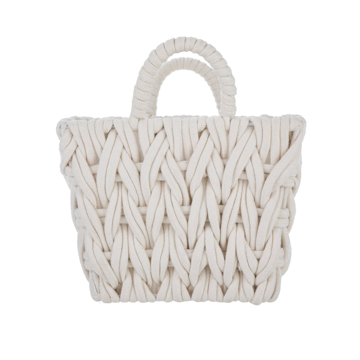 Velmora™ (2 pack) Medium White Woven Rope Decorative Storage Basket with Handles, 14.3 in x 11 in x 9 in