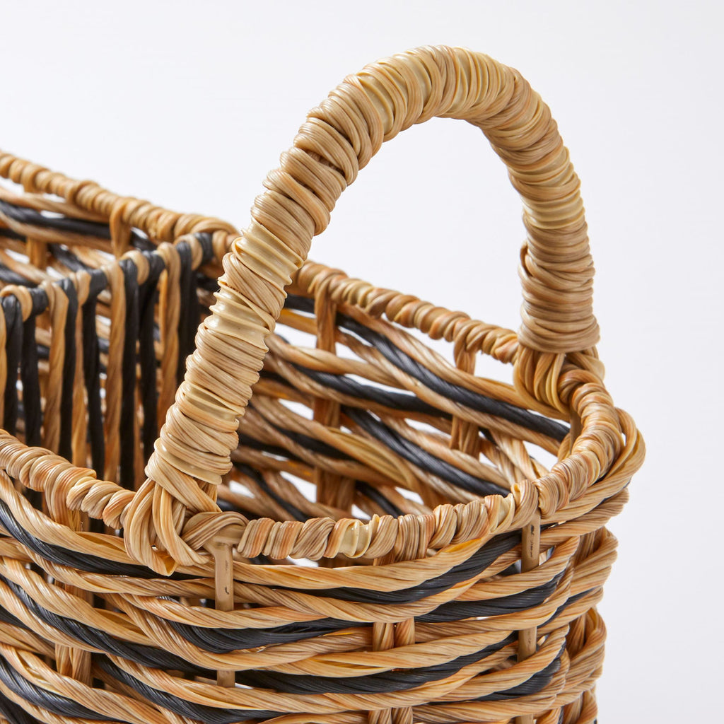 Velmora™ (2 pack) Beige & Black Resin Rattan Oval Utensil Caddy With Metal Frame