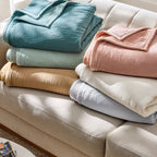 Velmora™ Throw Blanket, Reversible Gauze and Cozy Knit, 50 in x 72 in, Antique Blush