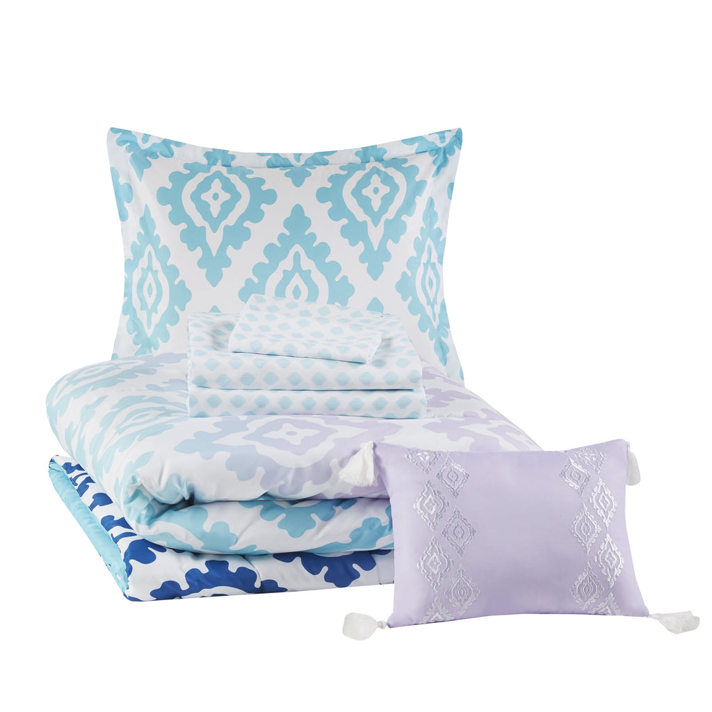 Velmora™ Teal and Purple 6 Piece Bed in a Bag Comforter Set with Sheets, Twin/Twin XL