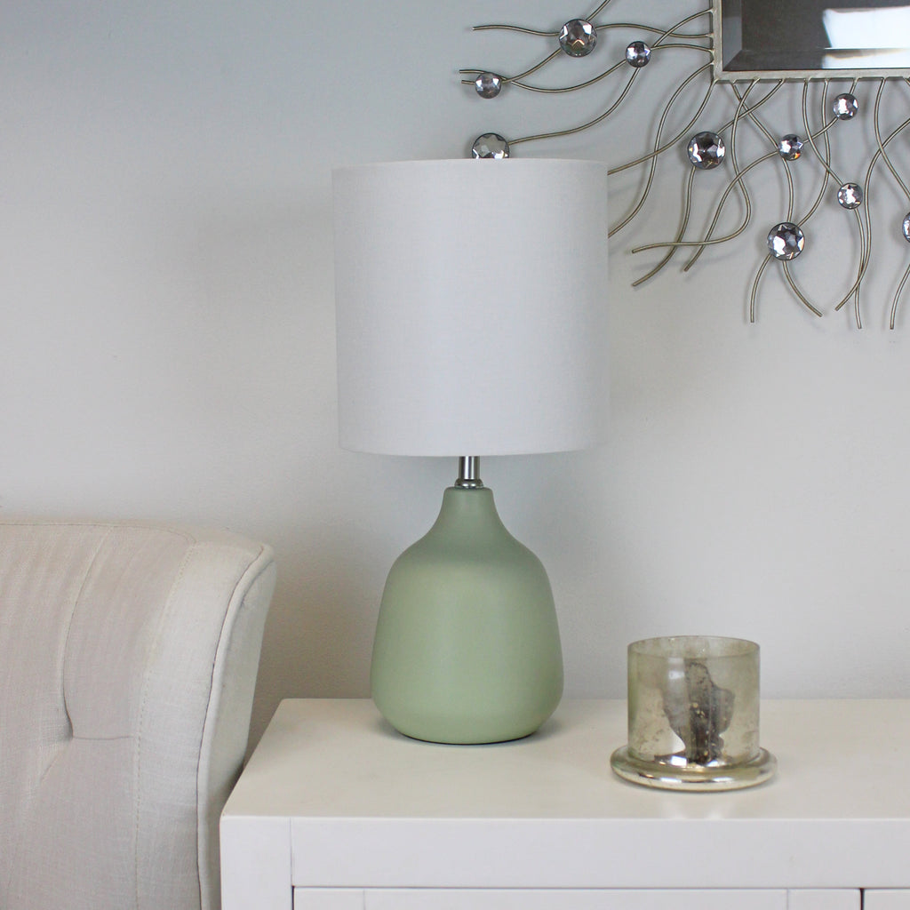 Velmora™ Grab and Go 16 in Sage Ceramic Table Lamp with White Linen Shade