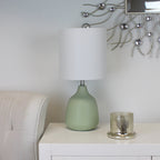 Velmora™ Grab and Go 16 in Sage Ceramic Table Lamp with White Linen Shade
