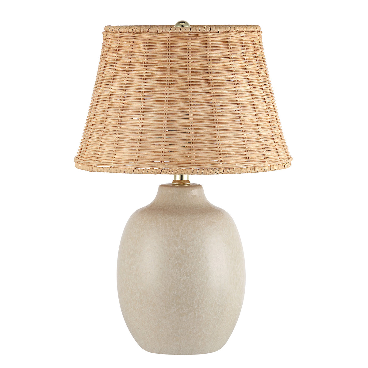 Velmora™ Cream Reactive Ceramic Table Lamp with Natural Rattan Shade, 18 in