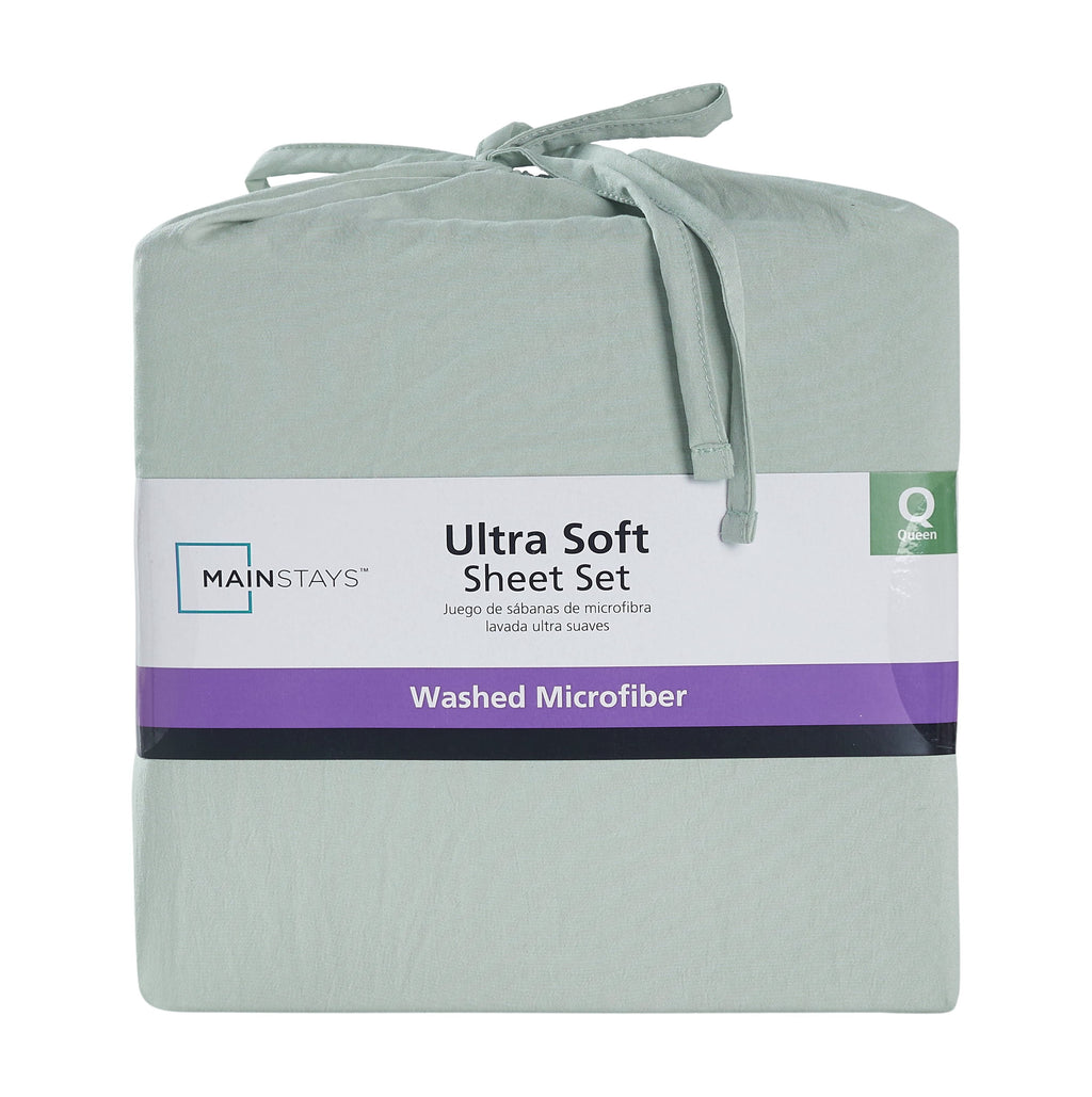 Velmora™ Washed Ultra Soft Microfiber Bed Sheet Set, King, Soft Sea, 4 Piece