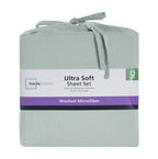 Velmora™ Washed Ultra Soft Microfiber Bed Sheet Set, King, Soft Sea, 4 Piece