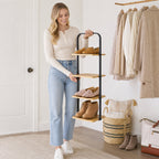 Velmora™ Juliet 4-Tier Wooden Shoe Ladder for Shoe Storage, Black and Light Honey Wood, Holds up to 4 Pairs