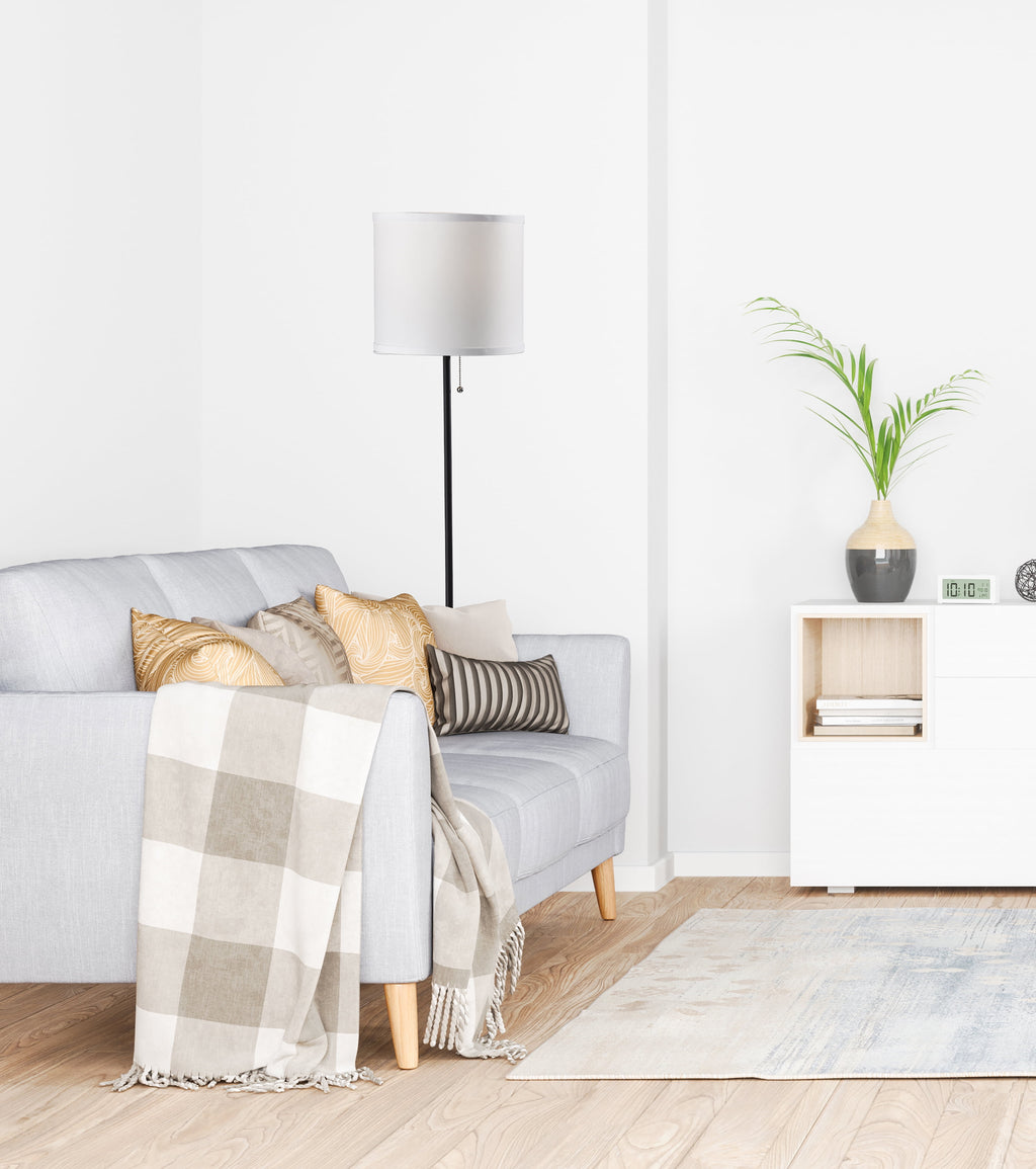 Velmora™ 56.5 in Floor Lamp, Black Finish with White Fabric Shade