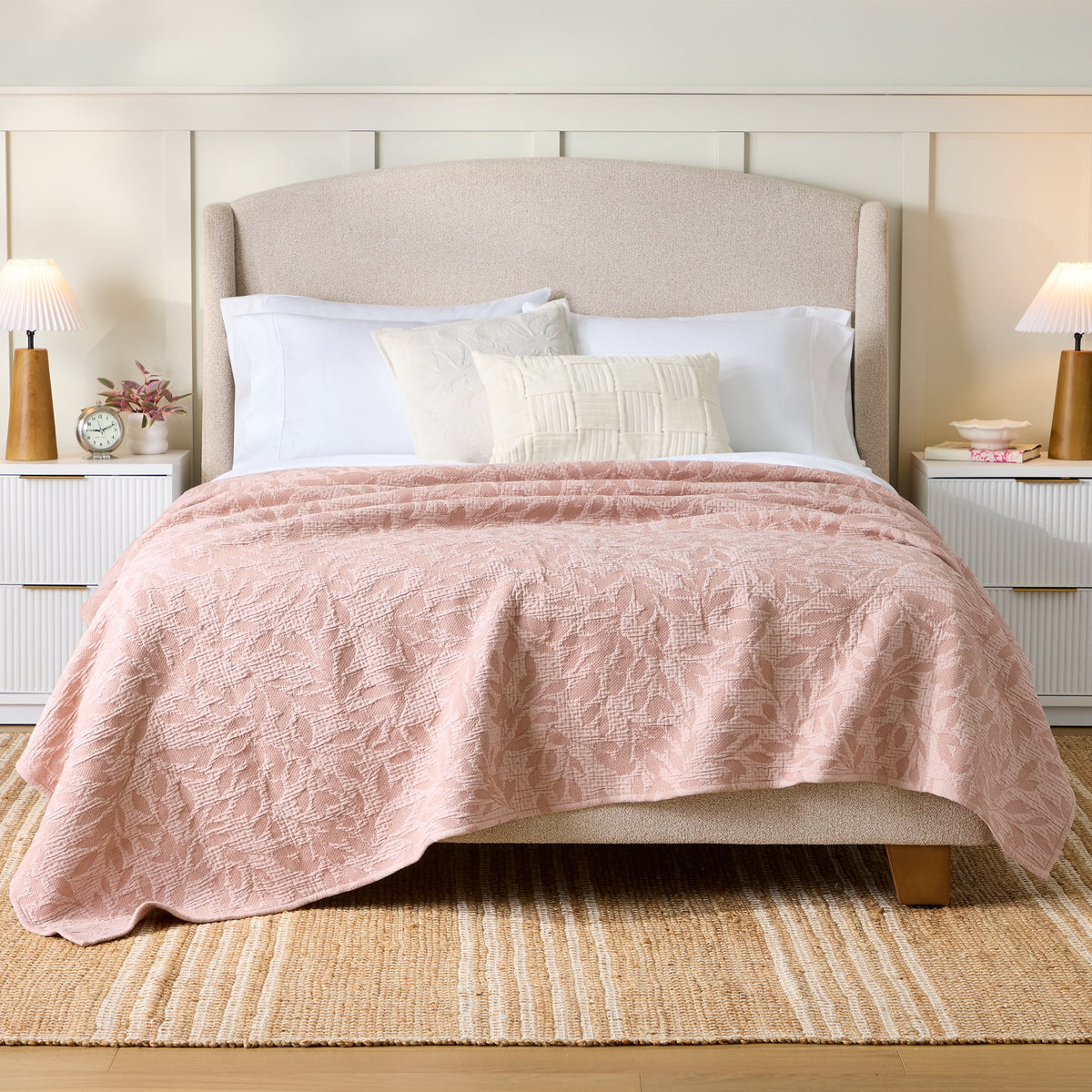 Velmora™ Antique Blush Botanical Double Cloth Cotton Quilt, Full/Queen