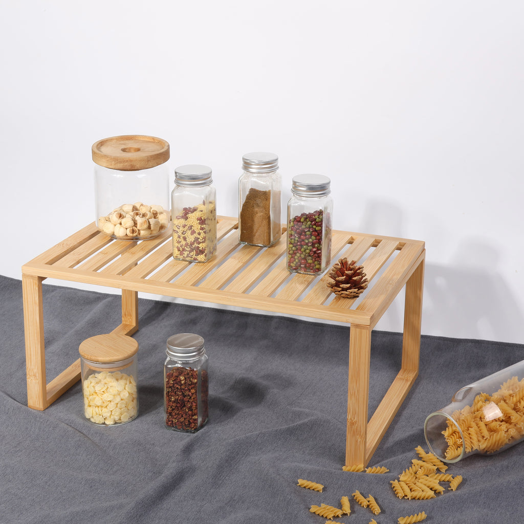 Velmora™ (2 pack) Bamboo Stackable Shelf, Natural Bamboo Color, Easy Assemble, 16 x 10 x 1.18in