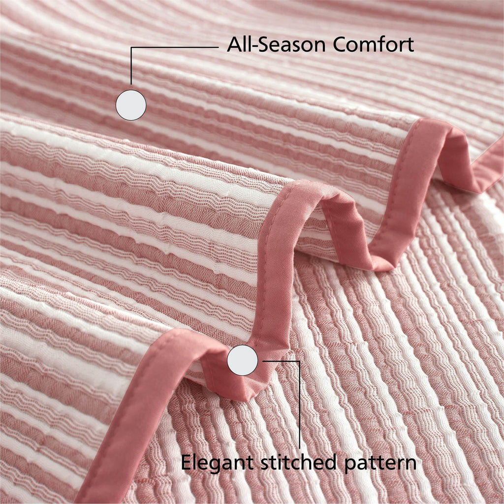 Velmora™ Essentials Full/Queen Stripe Quilt, Red Rust Coverlet, Lightweight & Reversible Bedding