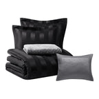 Velmora™ Rich Black 5 Piece Damask Stripe Comforter Set, King, Adult, Unisex