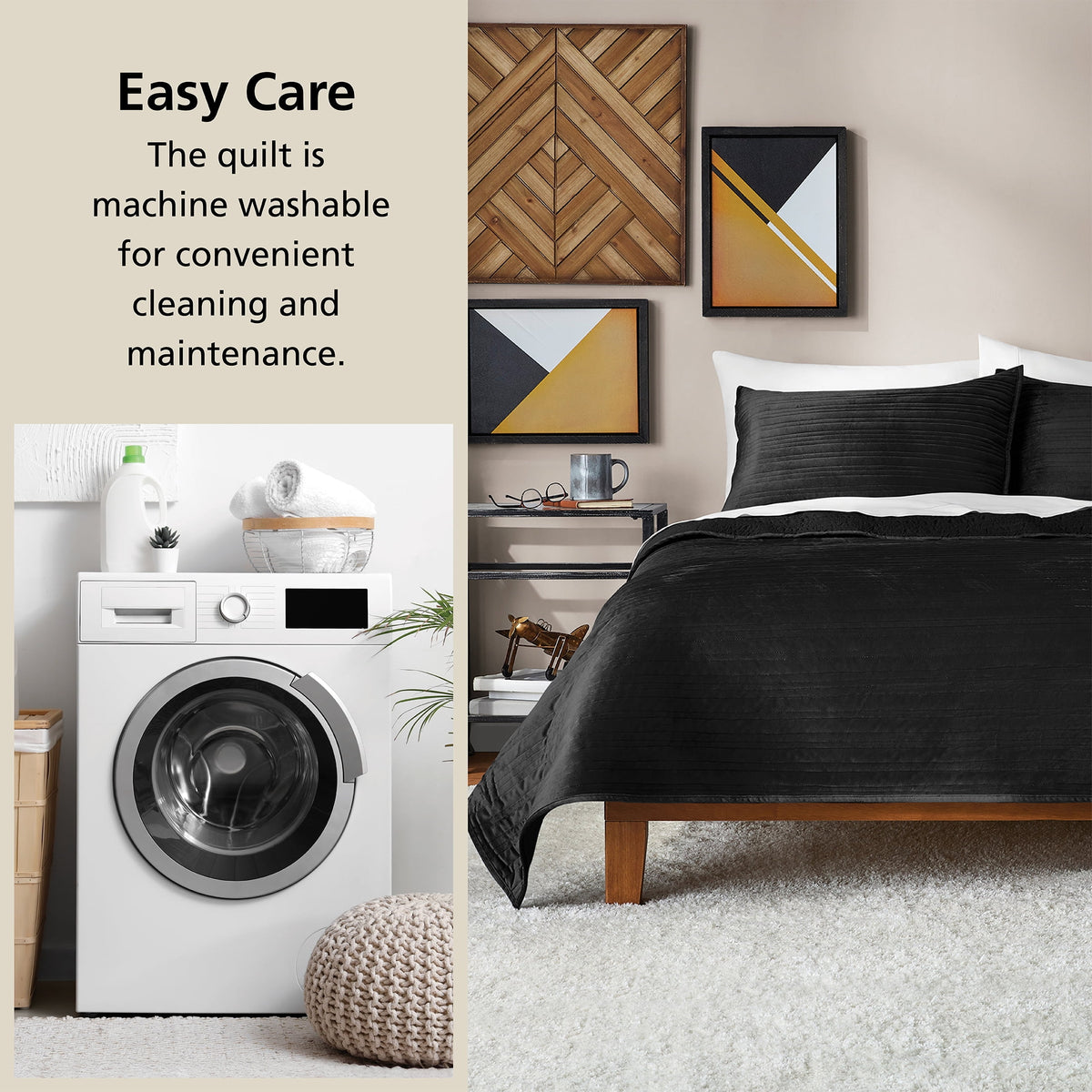 Velmora™ Velvet Stripe Quilt, King, Black