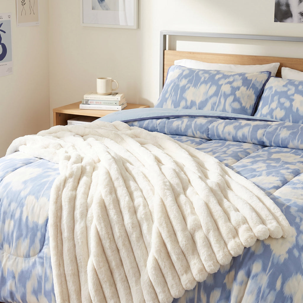 Velmora™ Vanilla Dream Channel Faux Fur Blanket, King, 102" x 90"