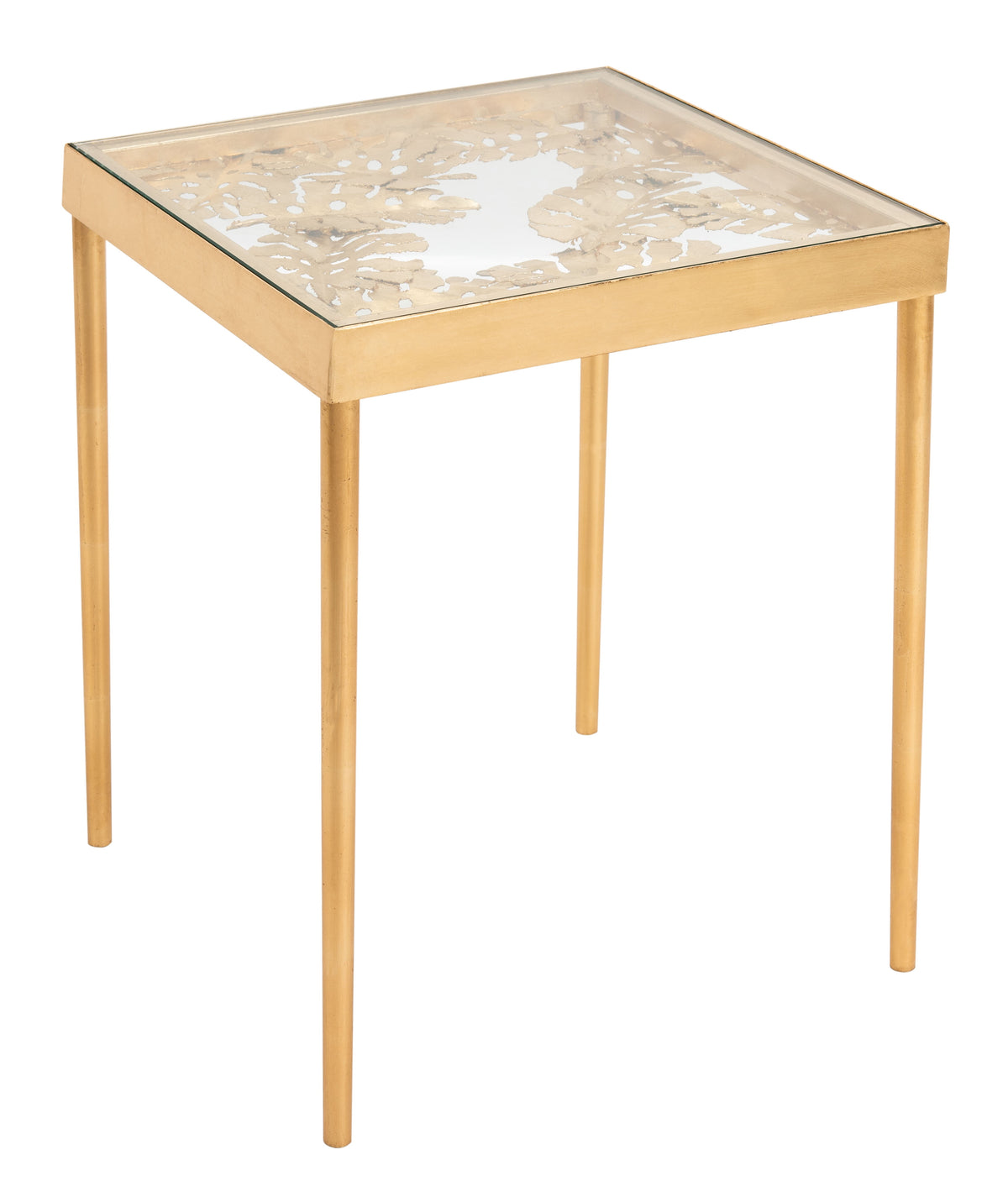 Velmora™ Leilani Modern Palm Leaf Glass Side Table, Gold Leaf