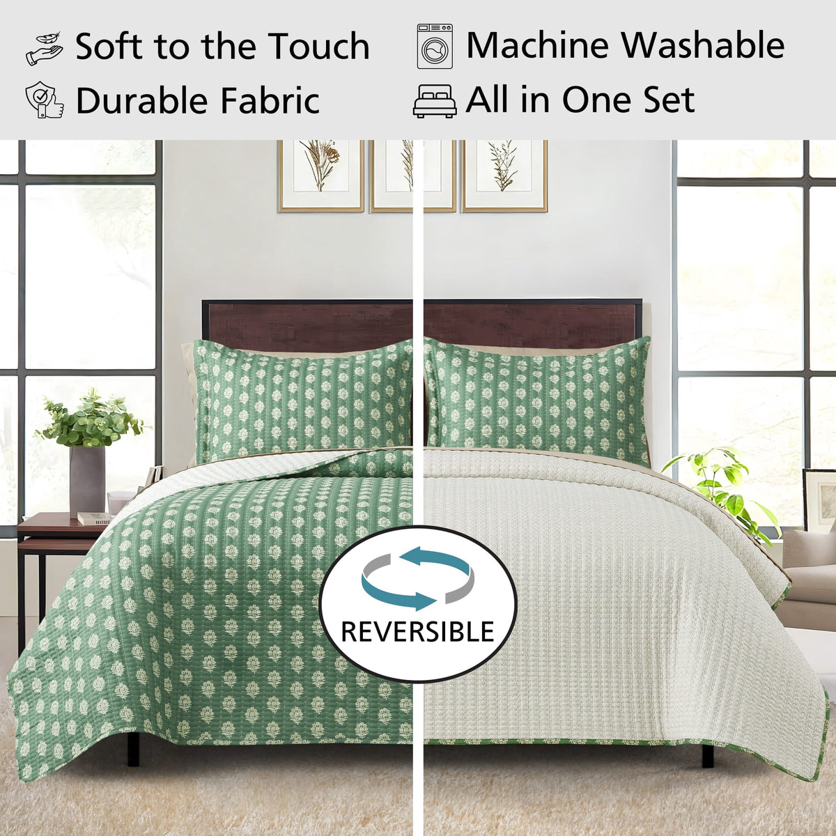 Velmora™ All-in-One Bed-in-a-Bag Quilt and Sheet Set, 7-Piece, Full, Green Floral