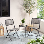Velmora™ 3-Piece Steel and Wicker Rope Folding Outdoor Patio Bistro Set, Gray/Black