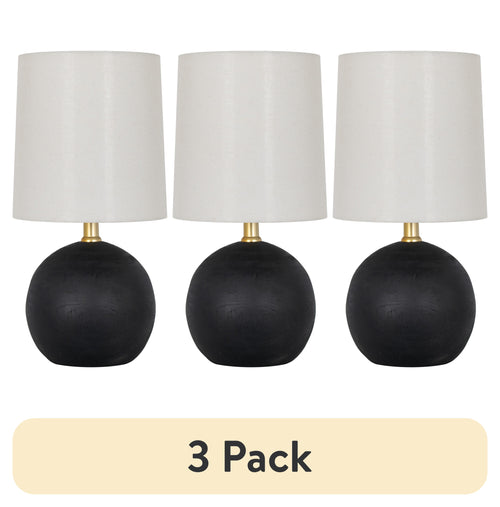 Velmora™ (3 pack) 12.5” Mini Black Wood Ball Table Lamp with White Fabric Shade