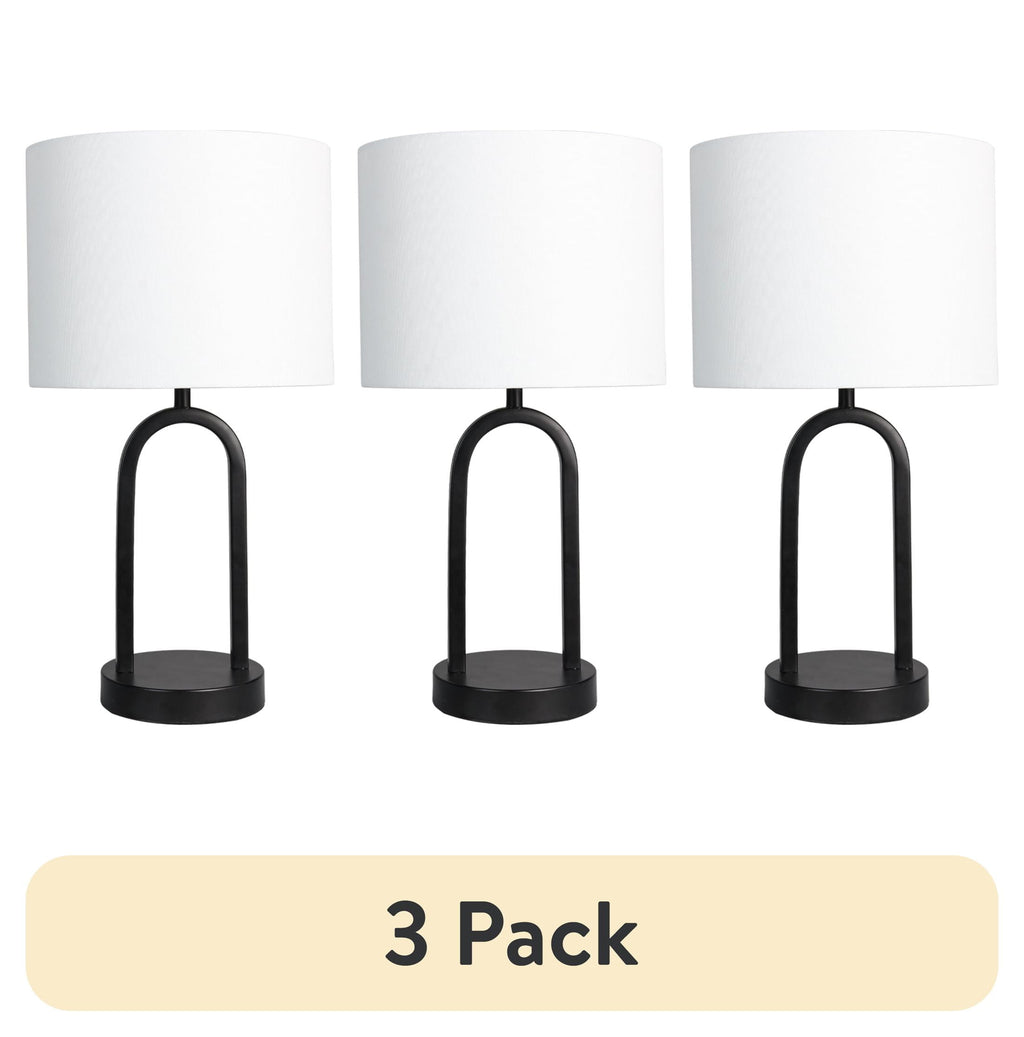 Velmora™ (3 pack) 16.75 in Black Metal Arch Table Lamp with White Fabric Shade