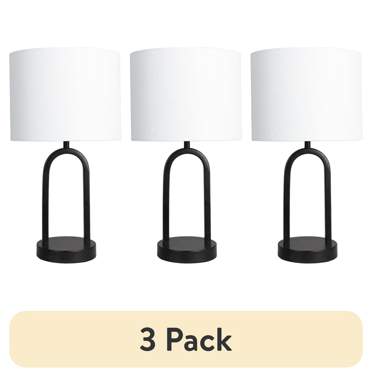 Velmora™ (3 pack) 16.75 in Black Metal Arch Table Lamp with White Fabric Shade