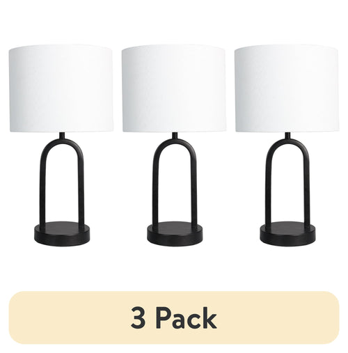 Velmora™ (3 pack) 16.75 in Black Metal Arch Table Lamp with White Fabric Shade