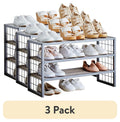 Velmora™ (3 pack) Decorative Gunmetal Grey Wood and Metal Shoe Rack